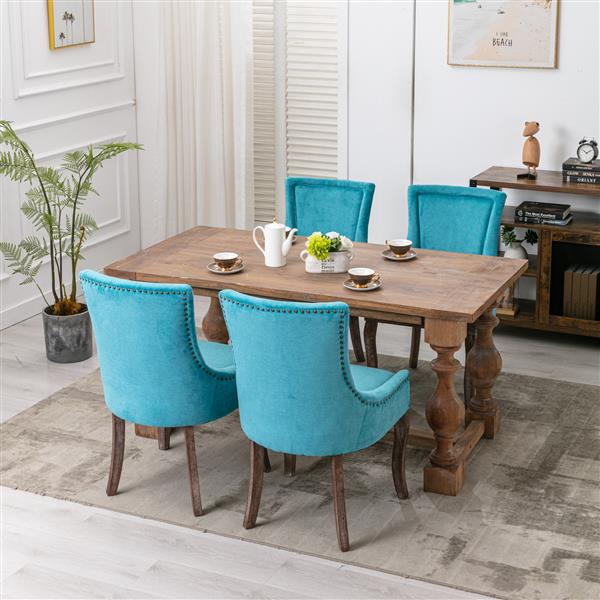 Furniture,Ultra Side Dining Chair，Thickened fabric chairs with neutrally toned solid wood legs， Bronze nail head，Set of 2，Blue