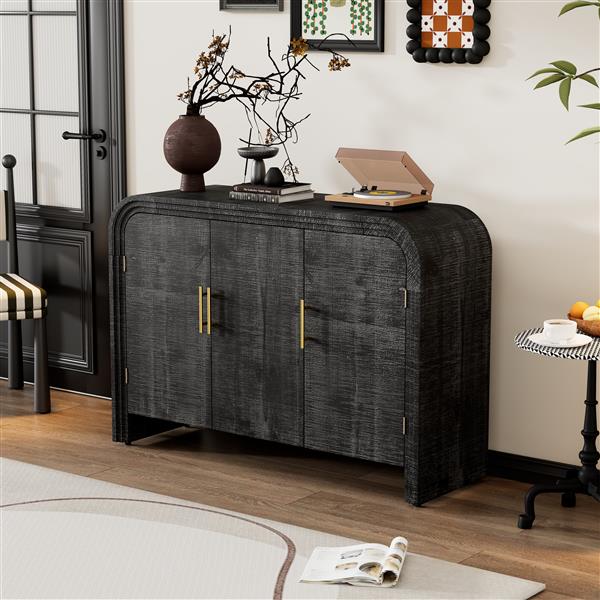 Retro Minimalist Curved Sideboard with ld Handles and Adjustable Dividers for Living Room or Dining Room (Antique Black)