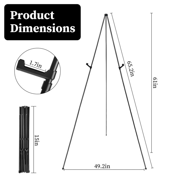 2 Pcs Balck Easel Stand for Sign 61 Inches, Portable Picture Stands for Display, Tripod Artist Easel for Painting, Floor Wedding Sign Stand, Metal Painting Easel with Portable Bags