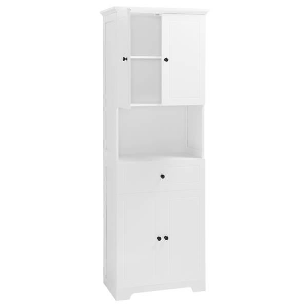 Tall Bathroom Cabinet with Four Doors, Large Storage Space Open Shelve, Upper Storage Cabinet, White 