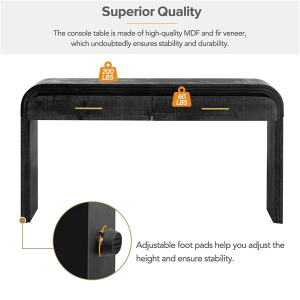 Unique Retro Silhouette Console Table with Open Style, Two Top Drawers for Entrance, Dinning Room, Living Room (Antique Black)