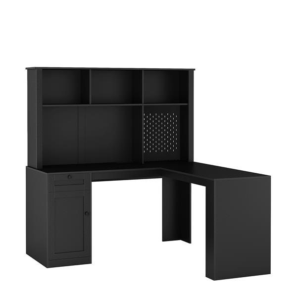 L Shaped Desk with Charger,Computer Desk with Drawers,Bookshelf & Hutchwith LED Light,Modern Corner Desk,Home Office Desk,L-Shaped Study Table Writing Desk,Corner Gaming Computer Desk with Storage