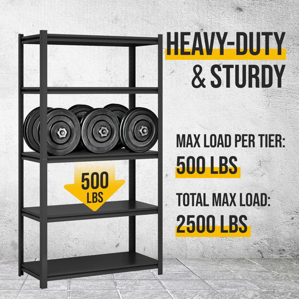 5-Tier  Adjustable Metal Shelving Unit ,Heavy Duty Garage Shelving,Storage Racks,Industrial Utility Shelf,39.4" W x 18 "D x 72''H, Black for Garage, Basement, Warehouse, Workshop,kitchen and so on.