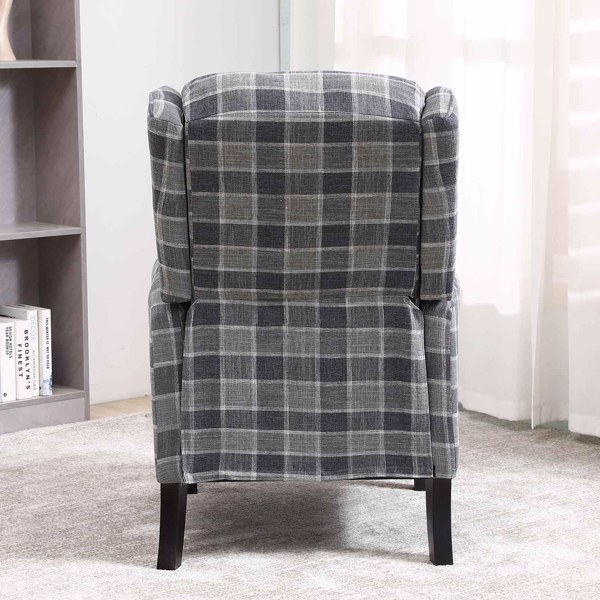 Tartan Reclining Chairs Wing Back Armchair For Living Room Dark Grey