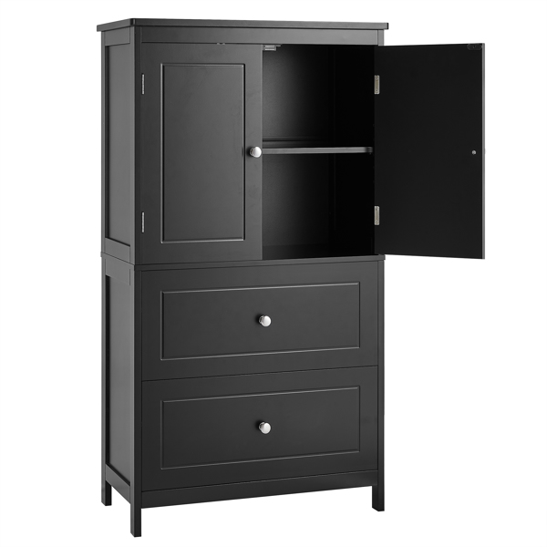 Bathroom Storage Cabinet, Cabinet with Two Doors and Drawers, Adjustable Shelf, MDF Board, Black 