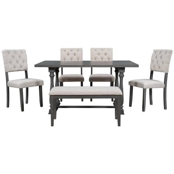 6-Piece Dining Table and Chair Set with Special-shaped Legs and Foam-covered Seat Backs&Cushions for Dining Room (Gary)