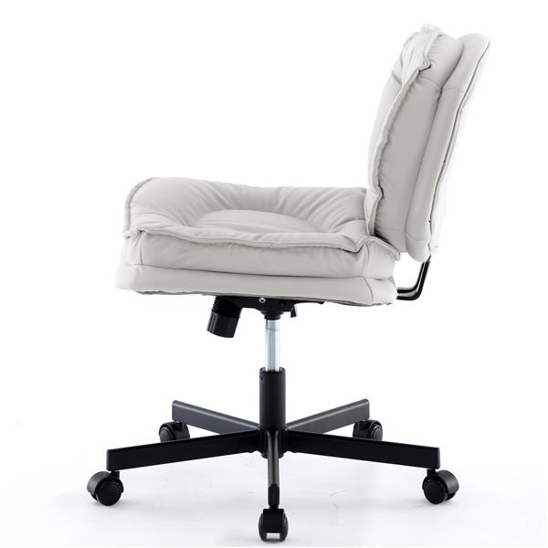 Armless-Office Desk Chair with Wheels: PU Leather Cross Legged Wide Chair,Comfortable Adjustable Swivel Computer Task Chairs for Home,Office,Make Up,Small Space,Bed Room