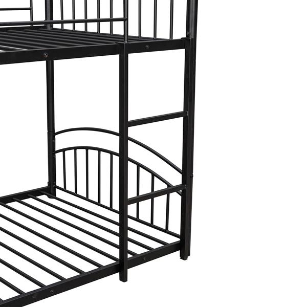 Twin Over Twin Metal Bunk Bed With Slide,Kids House Bed Black+Red