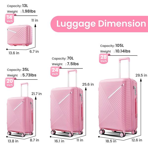 Luggage Sets 4 Piece(14/20/24/28), Expandable Lightweight Suitcase with 4 Double 360 Degrees Mute Spinner Wheels PP Materials Durable TSA Lock Travel Luggage