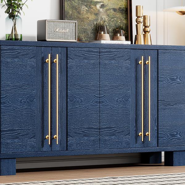 Wood Traditional Style Sideboard with Adjustable Shelves and Gold Handles for Kitchen, Dining Room and Living Room (Antique Navy)