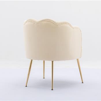 Shell Shape Velvet Fabric Armchair Chair With Gold Legs For Living Room Bedroom,Beige