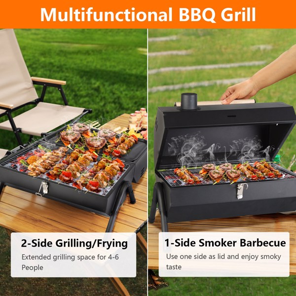 Portable Charcoal Grill Two Side Small BBQ Grill Folding Outdoor Stove Barbecue Smoker with 1Pc Grill Pan 2Pcs Grill Mesh