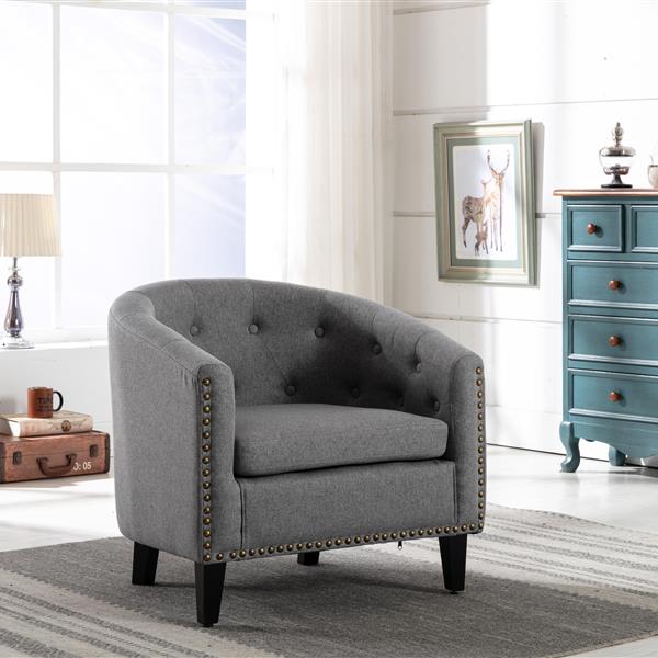 linen Fabric Tufted Barrel ChairTub Chair for Living Room Bedroom Club Chairs