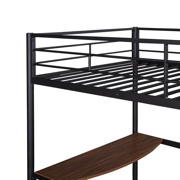 Twin Metal Loft Bed with Desk, Ladder and Guardrails, Loft Bed for Bedroom, Black