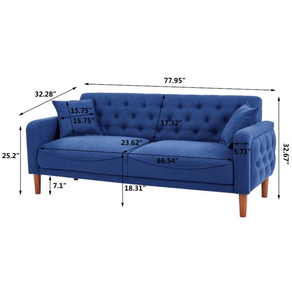 77.95 "Sponge Cushioned Sofa - Blue(Solid wood legs are detachable)