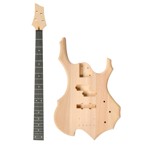 DIY 4 String Flame Shaped Style Electric Bass Guitar Kits with Mahogany Body, Maple Neck and Accessories