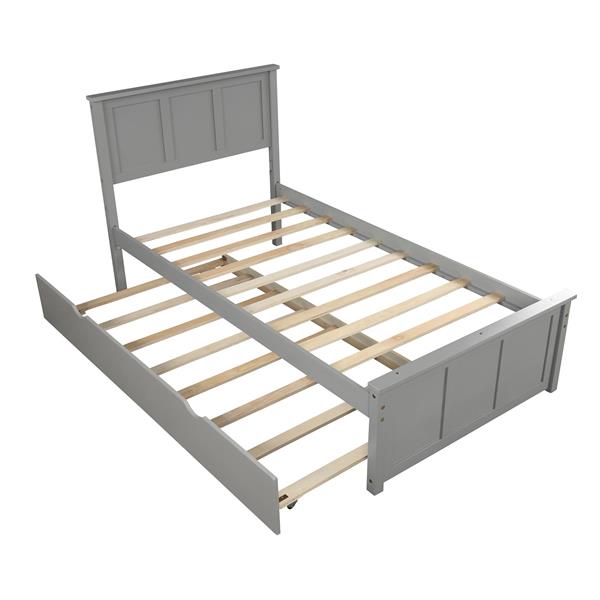 Platform Bed with Twin Size Trundle, Twin Size Frame, Gray