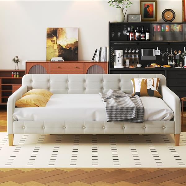 Full Size Upholstered Daybed with 4 Support Legs,White