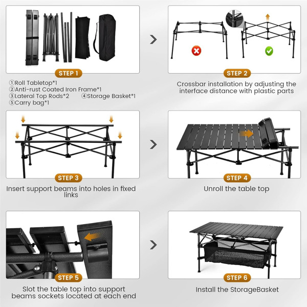 1pc Camping Table That Fold up Lightweight, Aluminum Folding Table Roll Up Table with Easy Carrying Bag for Indoor, Outdoor, Camping, Backyard, BBQ, Party, Patio, Beach, Picnic, Medium