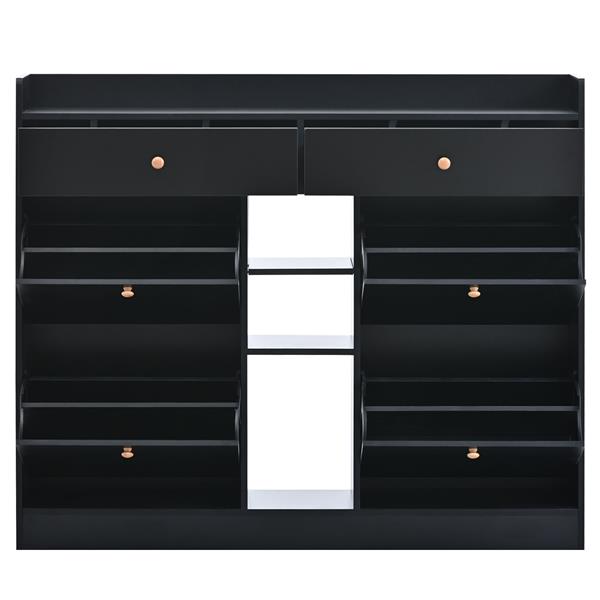 Modern Shoe Cabinet with 4 Flip Drawers, Multifunctional 2-Tier Shoe Storage Organizer with Drawers, Free Standing Shoe Rack for Entrance Hallway, Black.