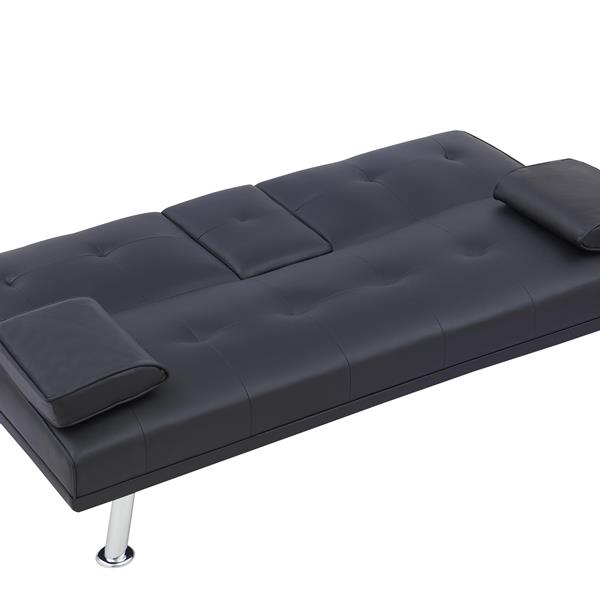 Black Leather Multifunctional Double Folding Sofa Bed for Office with Coffee Table