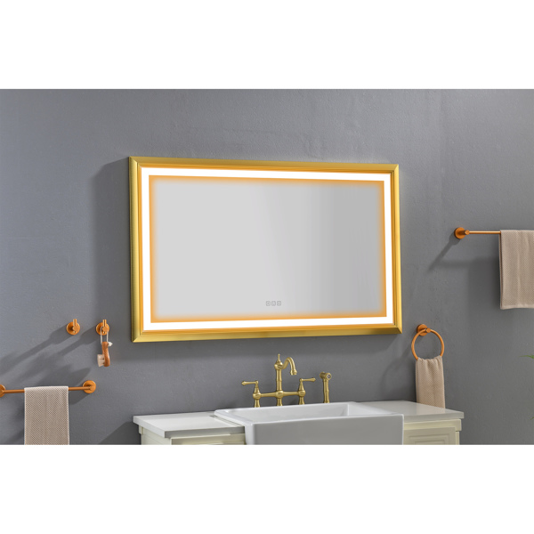 48x30 Inch LED Frontlit Bathroom Mirror with Metal Frame, Wall Mounted Vanity Mirror with Smart Touch Button, Anti-Fog, Memory Function, 3 Colors, Stepless Dimmable Makeup Mirror