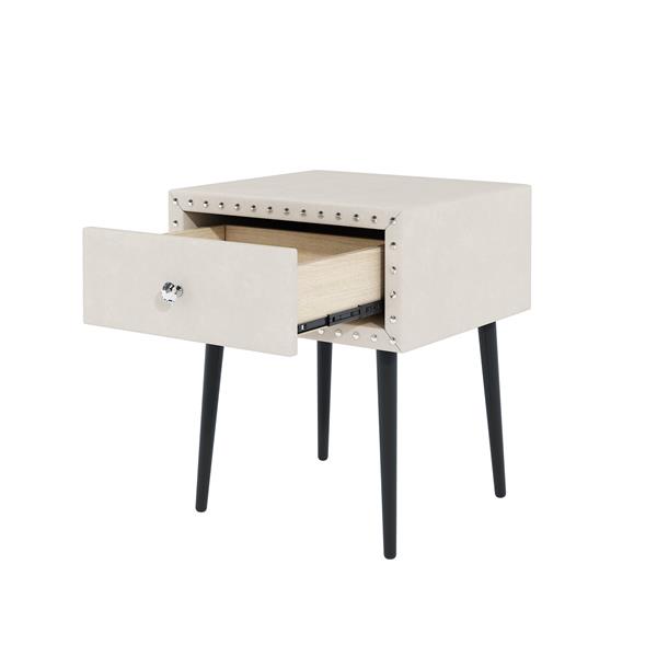 Modern Nightstands Set of 2 with Drawer and Crystal Handle, Elegant Rivet Velvet Design Bedside Table for Bedroom, Beige