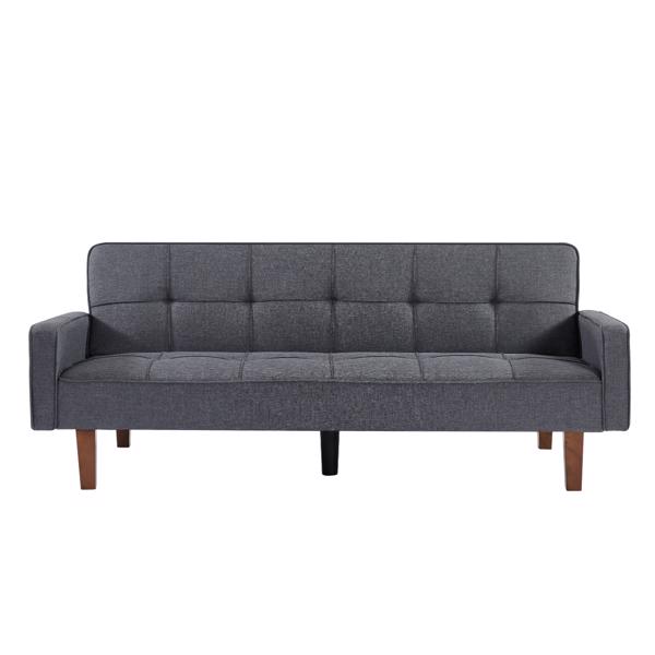 Grey Linen Sofa Bed, Convertible Sleeper Sofa with Arms, Solid Wood Feet and Plastic Centre Legs