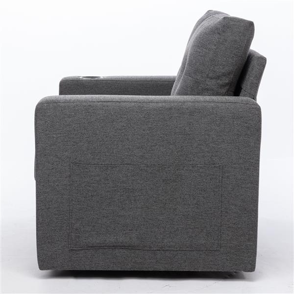 Modern Swivel Accent Sofa Chair, Ernomic Casual 90 Degree Swivel Single Sofa Seat with Drink Holder Living Room Chair ,Soft Egyptian Velvet Sofa Chair (Grey)