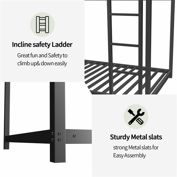 Metal Twin over Full Bunk Bed/ Heavy-duty Sturdy Metal/ Noise Reduced/ Safety Guardrail/No Box Spring Needed,Black