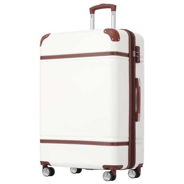 28 IN Luggage 1 Piece with TSA lock , Expandable Lightweight Suitcase Spinner Wheels, Vintage Luggage,White