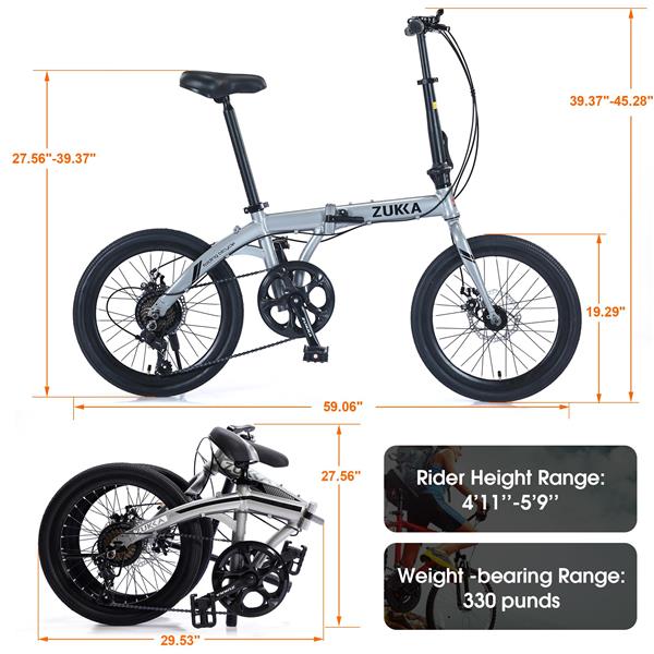 20" Folding City Bike Aluminum Frame  7 Speed  Folding Bike