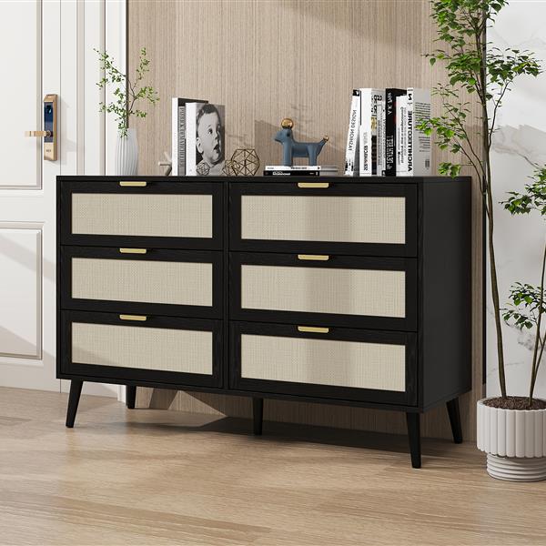 Modern 6 Drawer Dresser Wood Cabinet (Black)