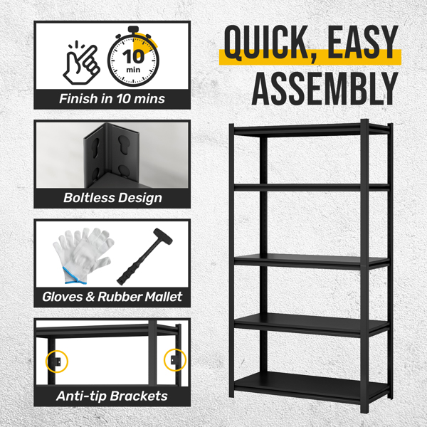 5-Tier  Adjustable Metal Shelving Unit ,Heavy Duty Garage Shelving,Storage Racks,Industrial Utility Shelf,39.4" W x 18 "D x 72''H, Black for Garage, Basement, Warehouse, Workshop,kitchen and so on.