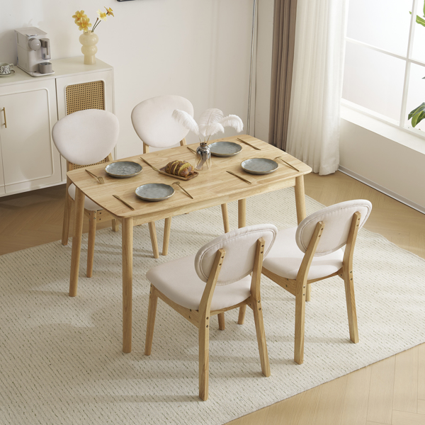 Disassembly rubber wood soft package wood color dining table and chair set 1 table 4 chair beige cushion rectangular