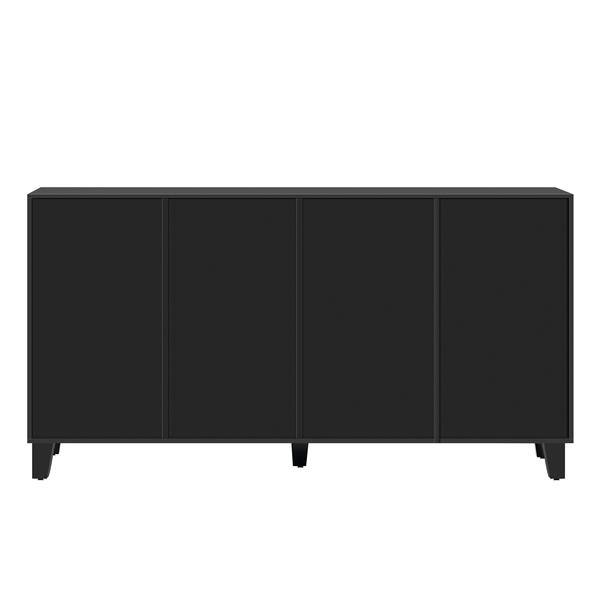 Buffet Cabinet with Adjustable Shelves, 4-Door Mirror Hollow-Carved TV stand for TVs Up to 70'', Multi-functional Console Table with Storage Credenza Cabinet for Living Room, Black