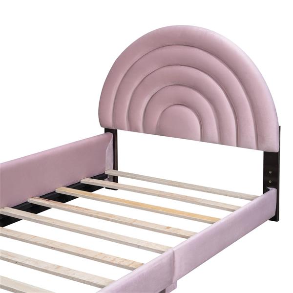 Twin+Full Upholstered Platform Bed Set with Semicircular Headboard, Pink