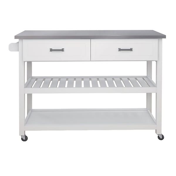 Stainless Steel Table Top White Kicthen Cart With Two Drawers