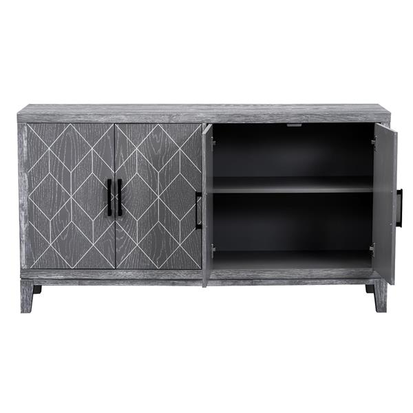 4-door Retro Sideboard with Adjustable Shelves, Two Large Cabinet with Long Handle, for Living Room and Dining Room (Light Gray)