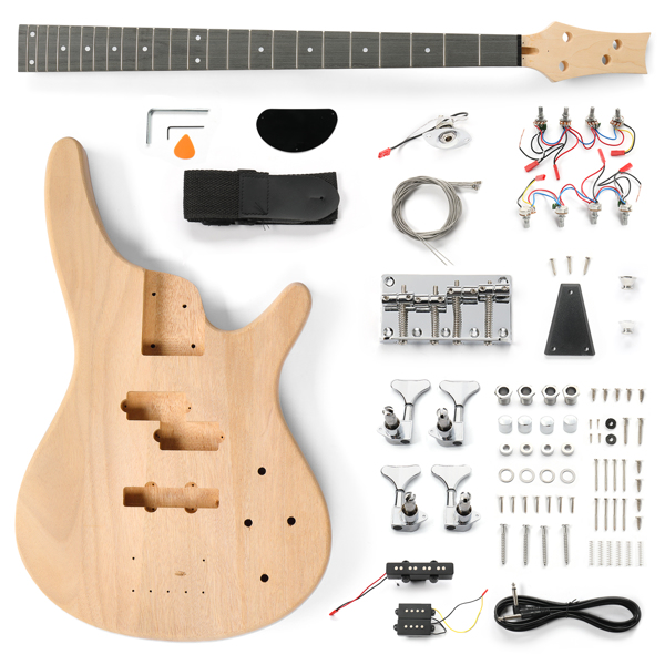 DIY 4 String IB Style Electric Bass Guitar Kits with Mahogany Body, Maple Neck and Accessories