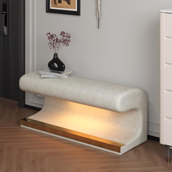 Entryway Bench Leather Upholstered Ottoman with LED sensor light for living room ,bedroom,end of bed 