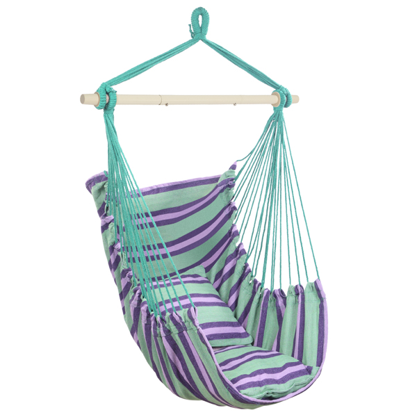 Distinctive Cotton Canvas Hanging Rope Chair with Pillows Green