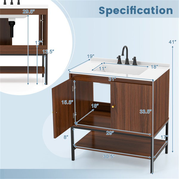 Walnut bathroom sink set 31 inches x 19 inches x 41 inches (length x width x height)