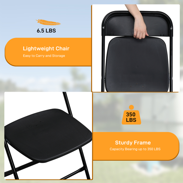 6pcs Injection Molding Classic Garden Plastic Folding Chair Black