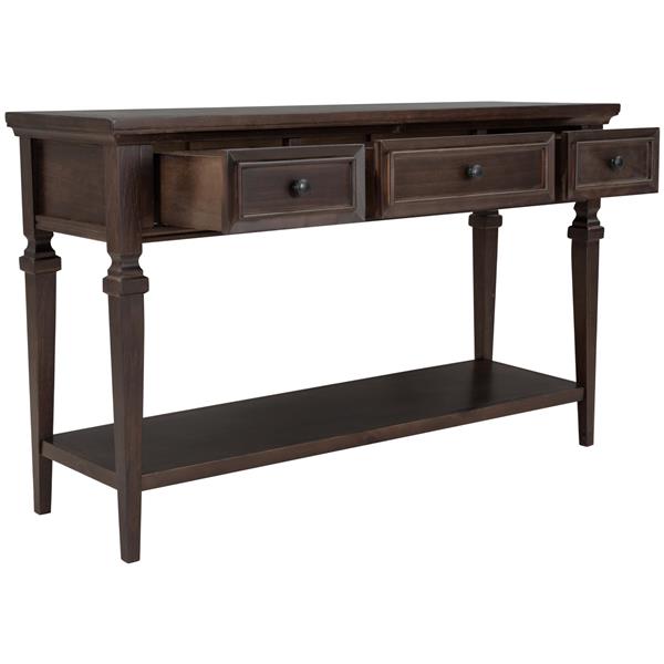 Classic Retro Style Console Table with Three Top Drawers and Open Style Bottom Shelf, Easy Assembly (Espresso)