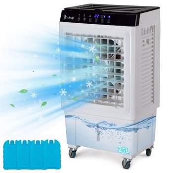 -3 in 1 Portable Evaporative Cooler,Indoor,Outdoor,2353CFM Personal Air Cooler,remote control ,6.6 Gal Large Water Tank & Scroll Casters, 4 Ice Packs,White