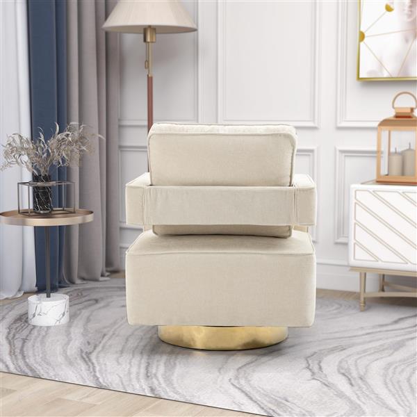 30.7"W Swivel Accent Open Back Chair Modern Comfy Sofa Chair With ld Stainless Steel Base For Nursery Bedroom Living Room Hotel Office, Club Chair Leisure Arm Chair For Lounge (Beige Chenille)