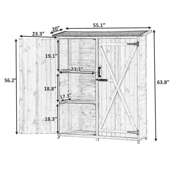 Outdoor 5.3ft Hx4.6ft L Wood Storage Shed Tool Organizer,Garden Shed, Storage Cabinet with Waterproof Asphalt Roof, Double Lockable Doors, 3-tier Shelves for Backyard, Gray