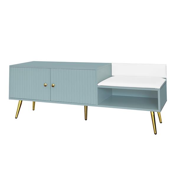 Modern Shoe Storage Bench with Hidden Storage and Upholstered Cushions for Bedside, Living Room and Entryway (Tiffany Blue)