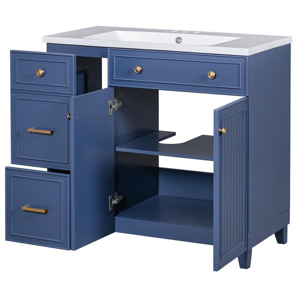 36-inch Bathroom Vanity, Transitional Style Bathroom Cabinet with Resin Sink, Navy Blue Single Bathroom Cabinet, with 2 Drawers and 1 Adjustable Storage Shelf, 2 Soft-close Doors